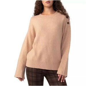 Sanctuary Women's Pullover Sweater Standard Beige Ribbed Trim Long Sleeve, M